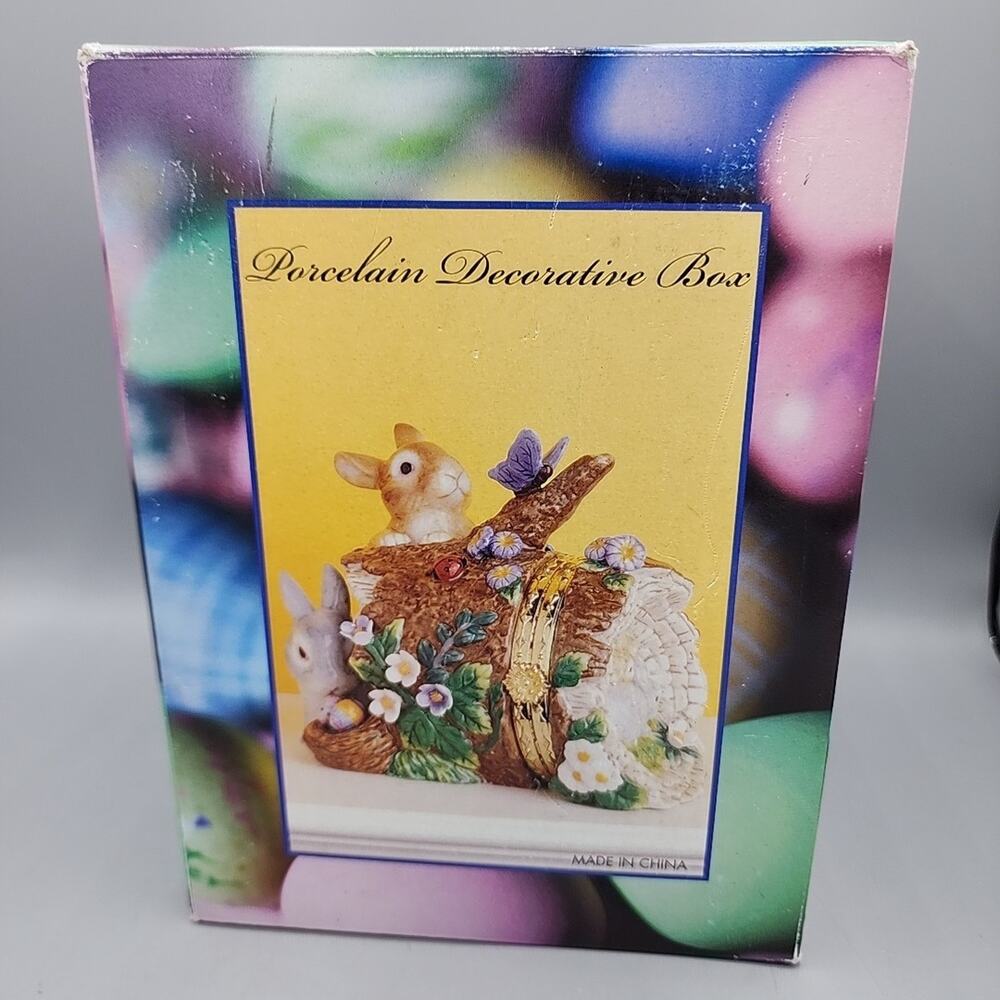 Easter-Spring Bunnies Porcelain Decorative Hinged Keepsake Box